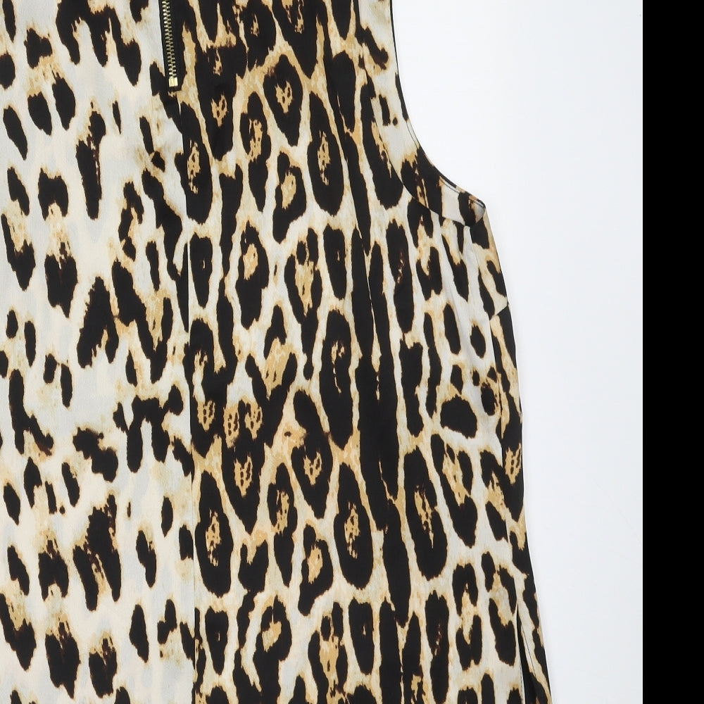 River Island Womens Brown Animal Print Polyester Basic Blouse Size 14 Round Neck