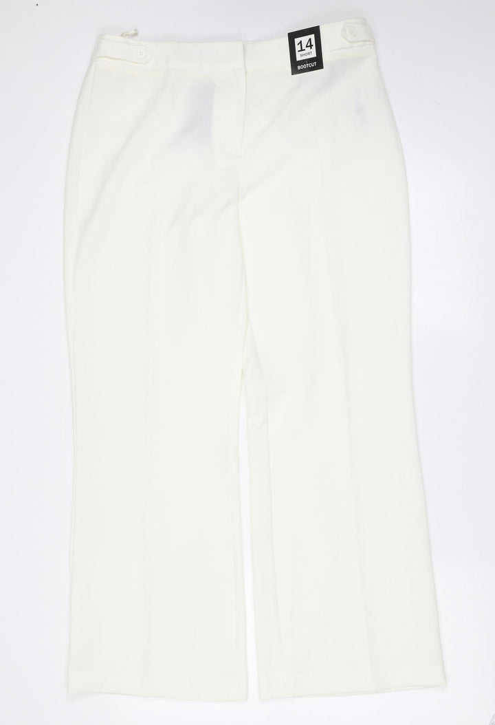 Debenhams Womens Ivory Polyester Trousers Size 14 L30 in Regular Zip