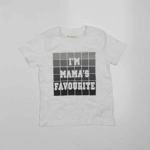 Nutmeg Boys White  Cotton Basic T-Shirt Size 3-4 Years Round Neck  - I'm Mama's Favourite
