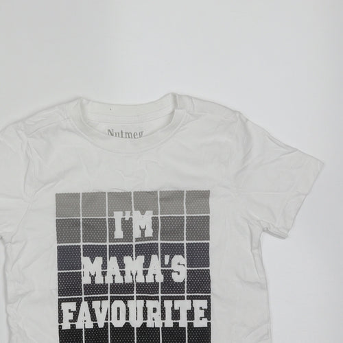 Nutmeg Boys White  Cotton Basic T-Shirt Size 3-4 Years Round Neck  - I'm Mama's Favourite