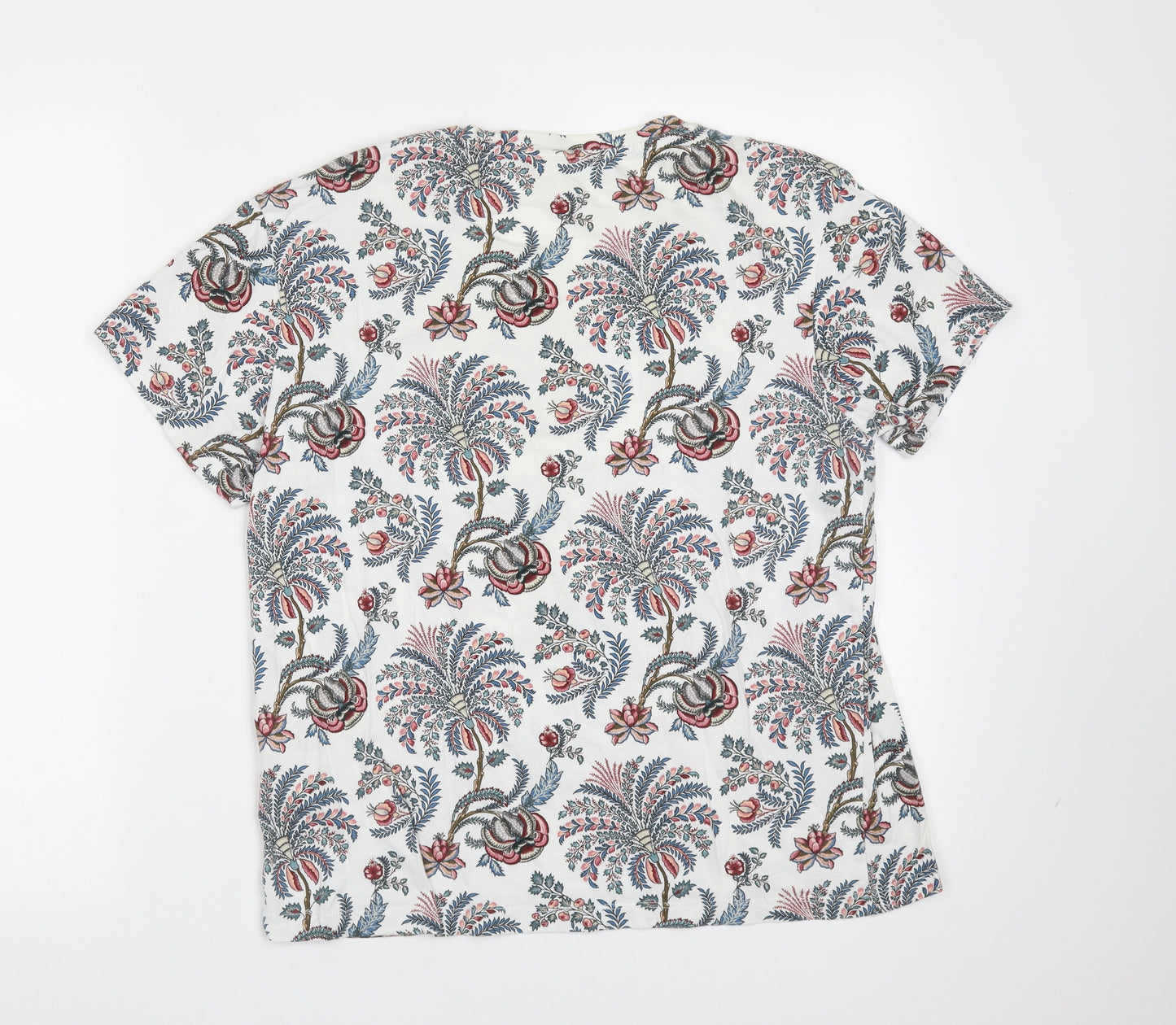 H&M Womens White Floral Cotton Basic T-Shirt Size M Round Neck