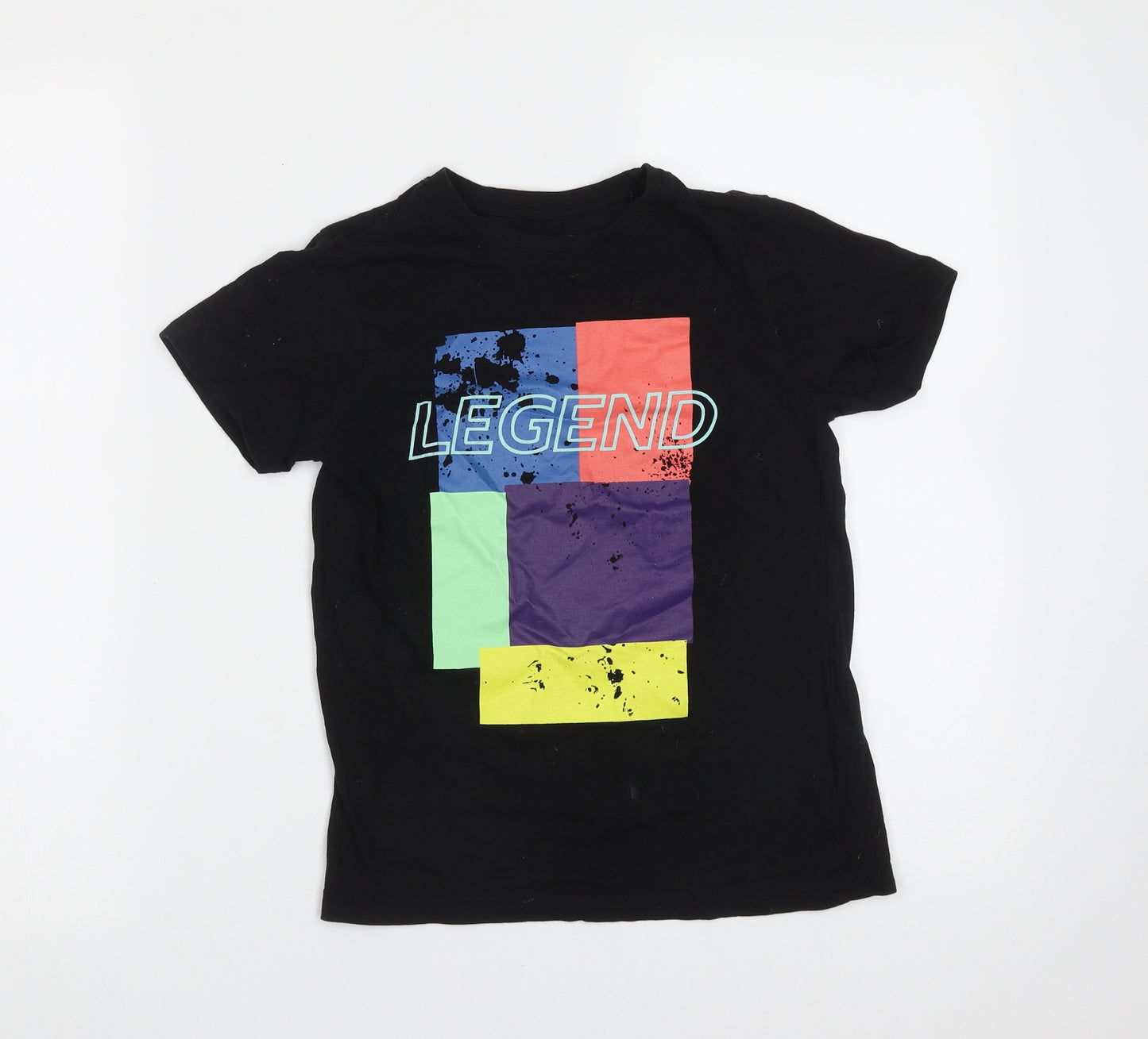 Primark Boys Black  Cotton Basic T-Shirt Size 8-9 Years Round Neck  - legend