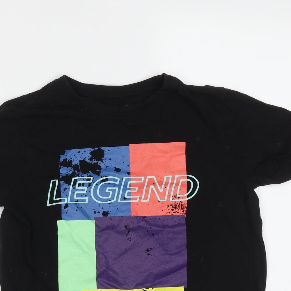 Primark Boys Black  Cotton Basic T-Shirt Size 8-9 Years Round Neck  - legend