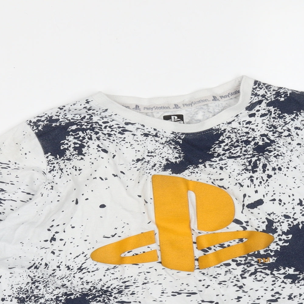 Primark Boys White  Cotton Basic T-Shirt Size 9-10 Years Round Neck  - playstation