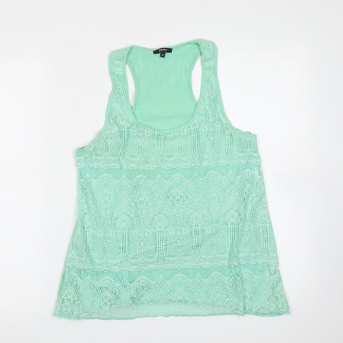 Papaya Womens Green Geometric Viscose Basic Tank Size 10 Round Neck