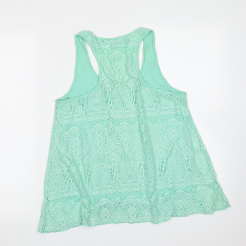 Papaya Womens Green Geometric Viscose Basic Tank Size 10 Round Neck
