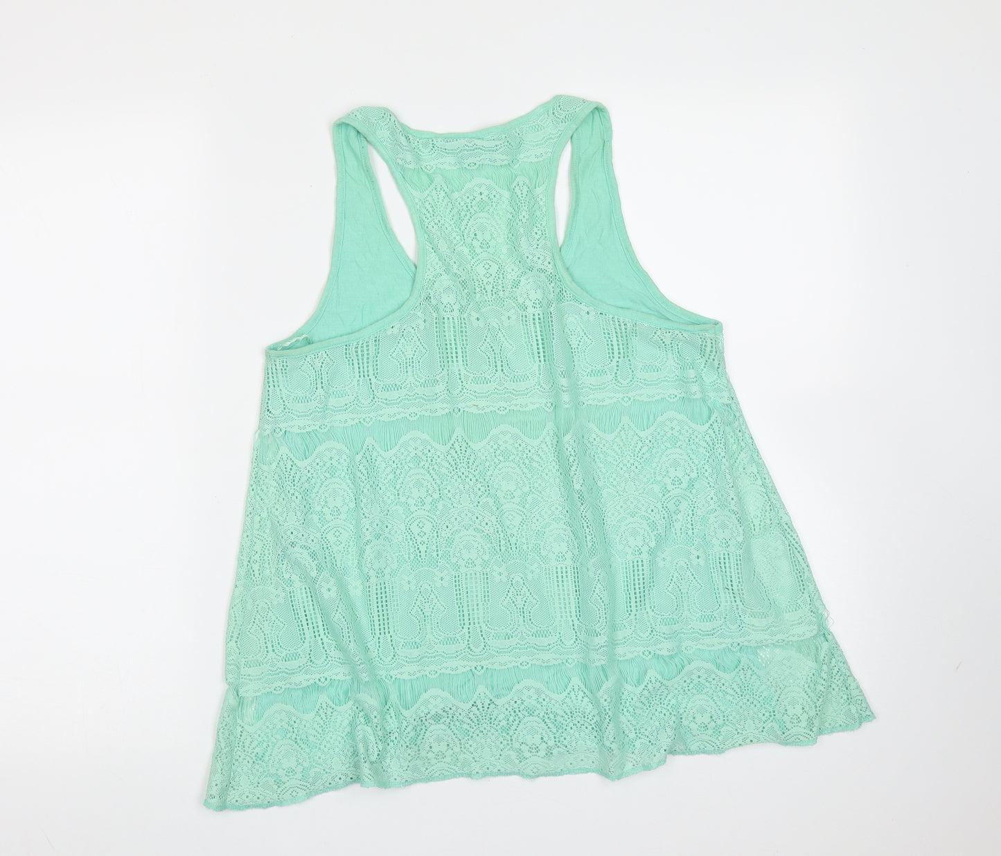Papaya Womens Green Geometric Viscose Basic Tank Size 10 Round Neck