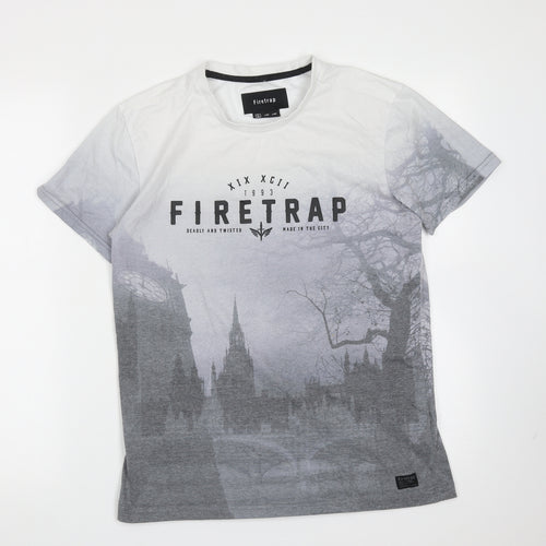 Firetrap Mens Grey  Cotton Blend  T-Shirt Size M Round Neck