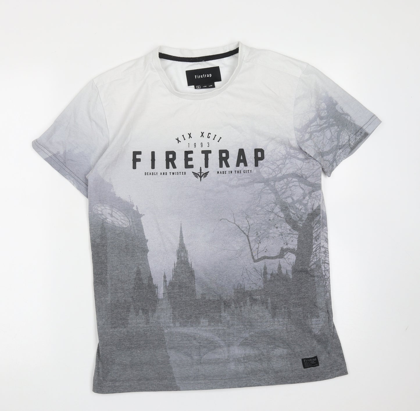 Firetrap Mens Grey  Cotton Blend  T-Shirt Size M Round Neck