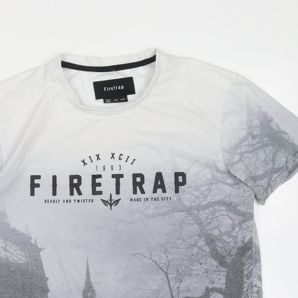 Firetrap Mens Grey  Cotton Blend  T-Shirt Size M Round Neck