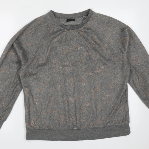 F&F Womens Grey Round Neck Floral Polyester Pullover Jumper Size M
