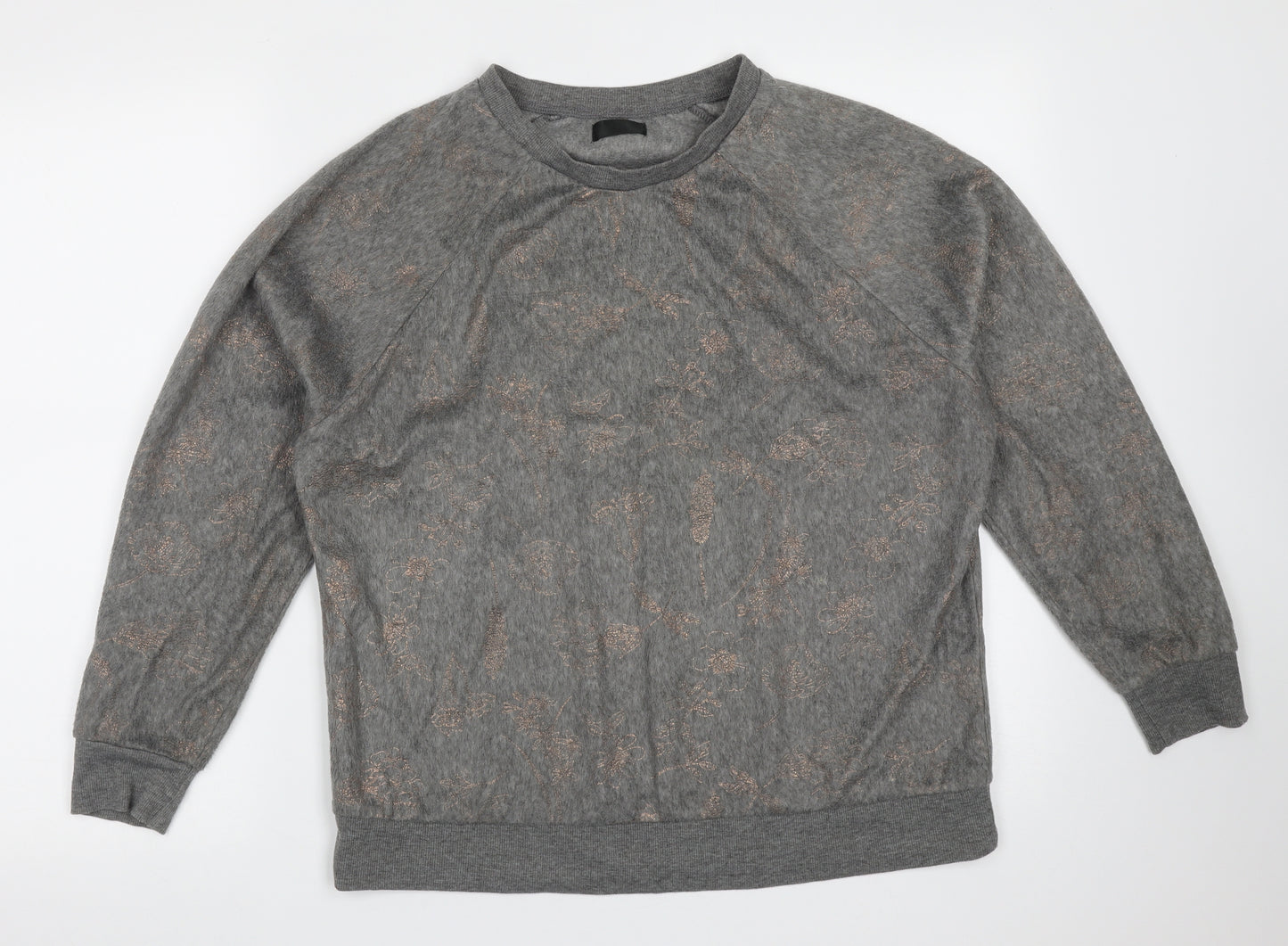F&F Womens Grey Round Neck Floral Polyester Pullover Jumper Size M