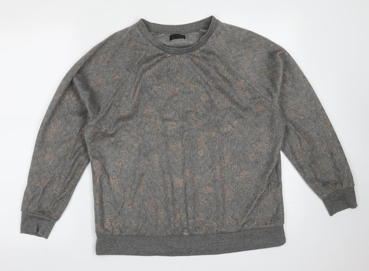 F&F Womens Grey Round Neck Floral Polyester Pullover Jumper Size M