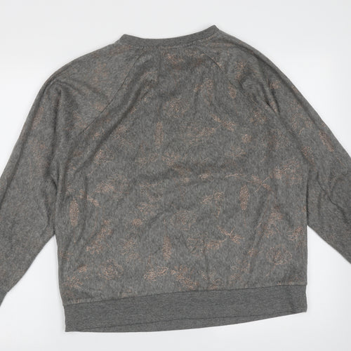 F&F Womens Grey Round Neck Floral Polyester Pullover Jumper Size M