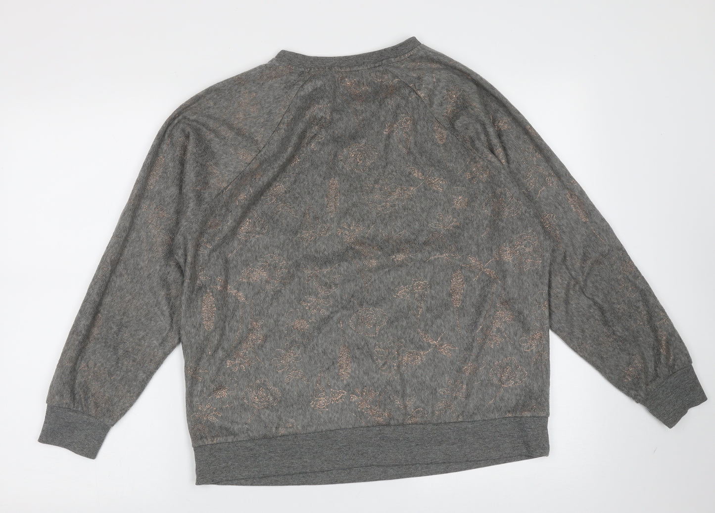 F&F Womens Grey Round Neck Floral Polyester Pullover Jumper Size M