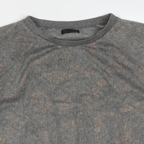F&F Womens Grey Round Neck Floral Polyester Pullover Jumper Size M