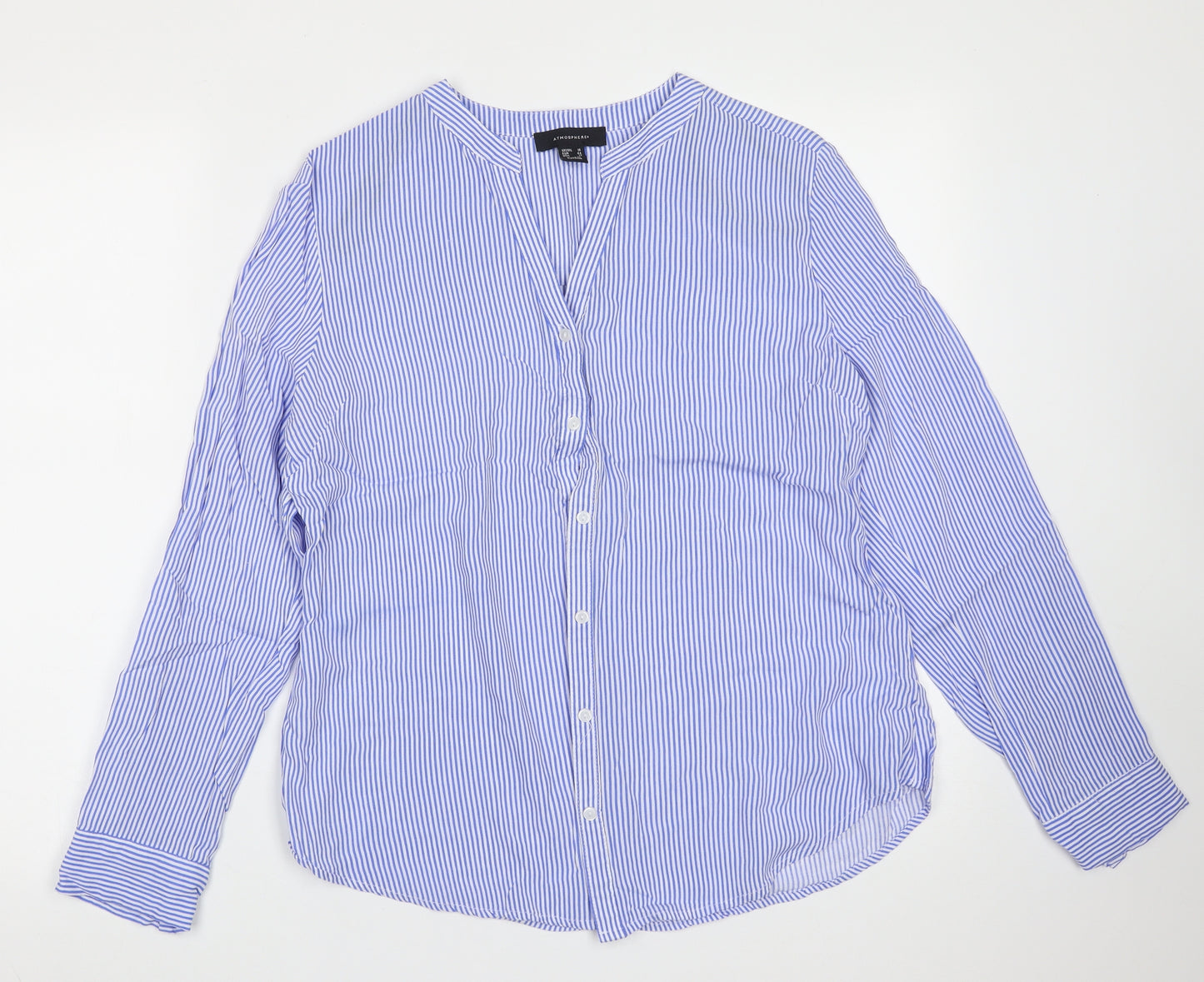 Primark Womens Blue Striped Polyester Basic Blouse Size 16 V-Neck