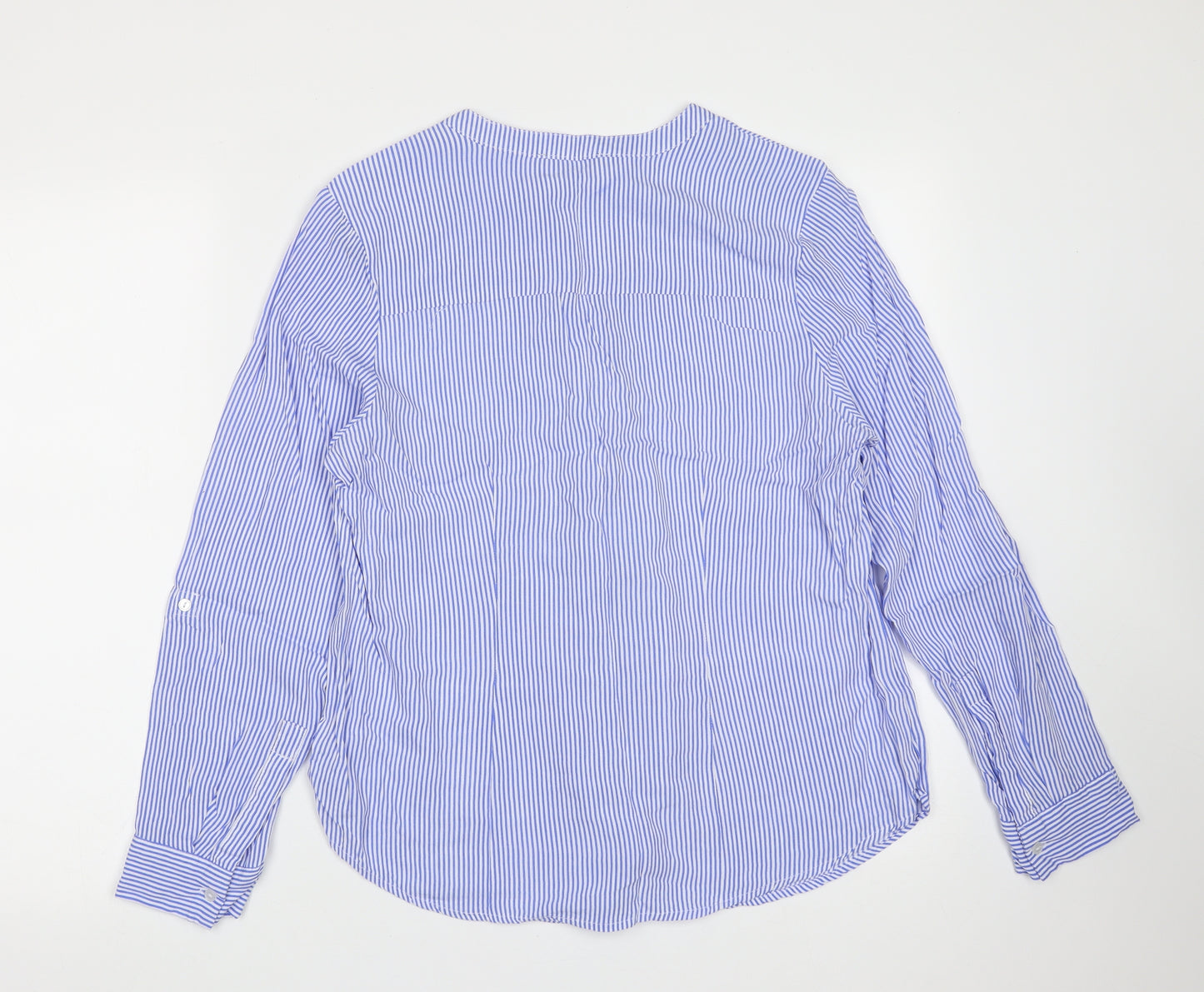 Primark Womens Blue Striped Polyester Basic Blouse Size 16 V-Neck