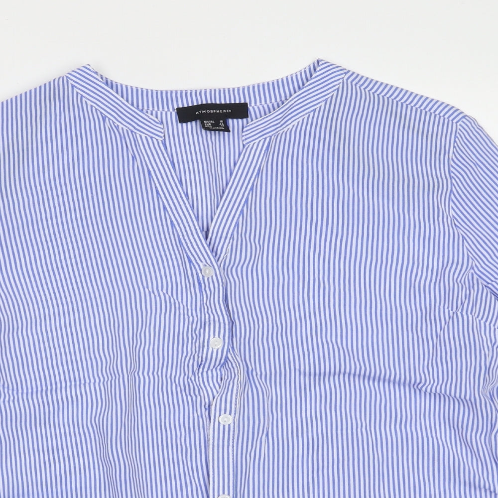 Primark Womens Blue Striped Polyester Basic Blouse Size 16 V-Neck