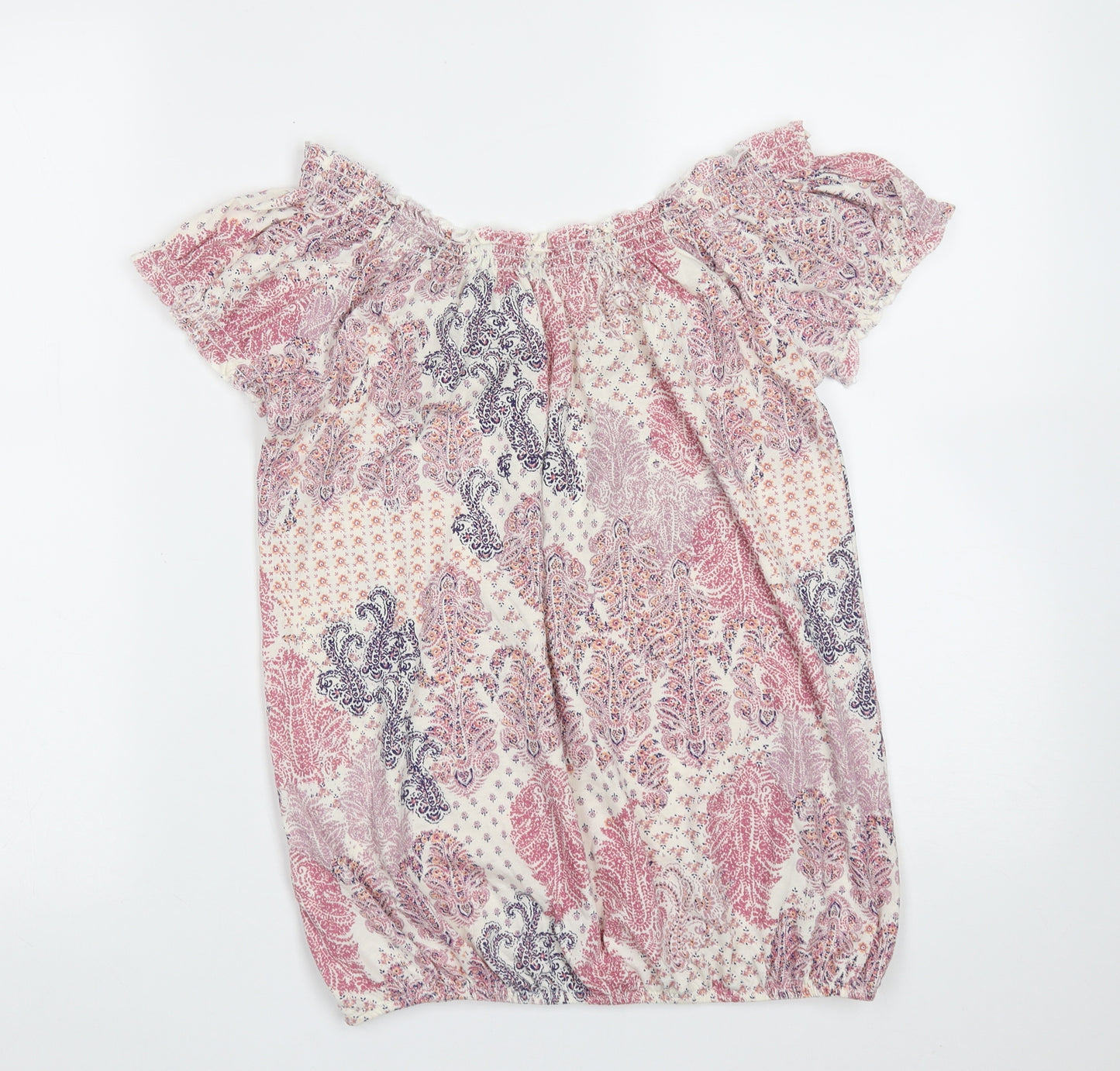 New Look Womens Pink Paisley Cotton Basic Blouse Size 8 Round Neck