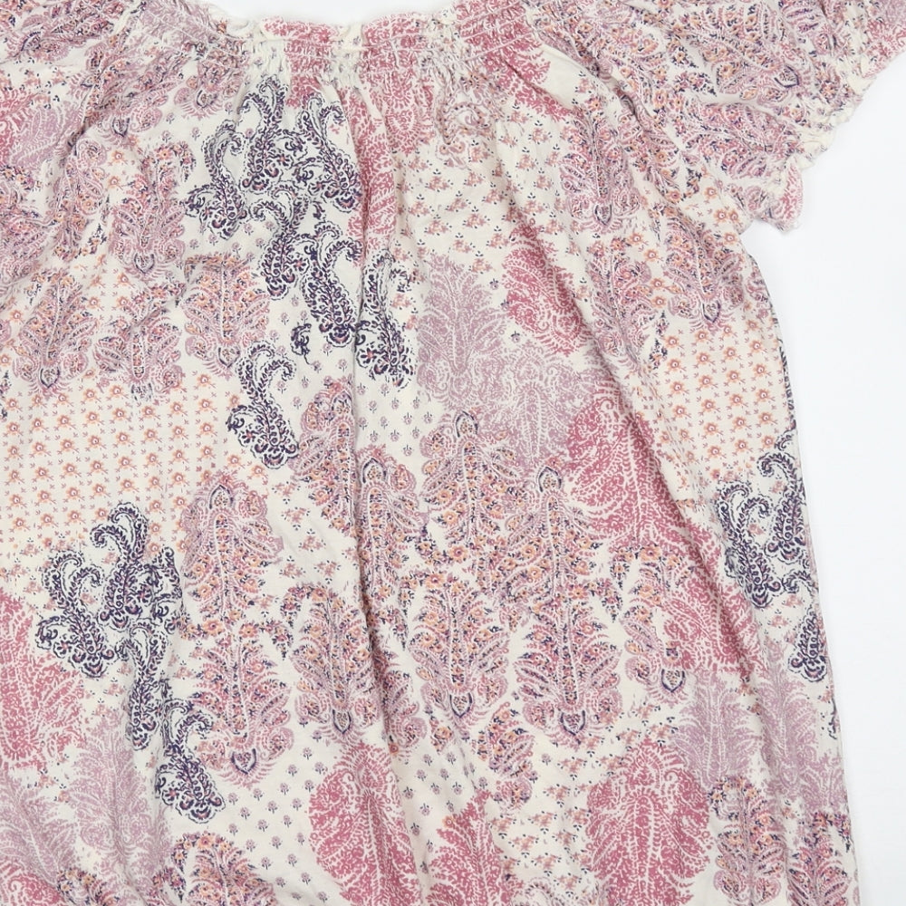 New Look Womens Pink Paisley Cotton Basic Blouse Size 8 Round Neck