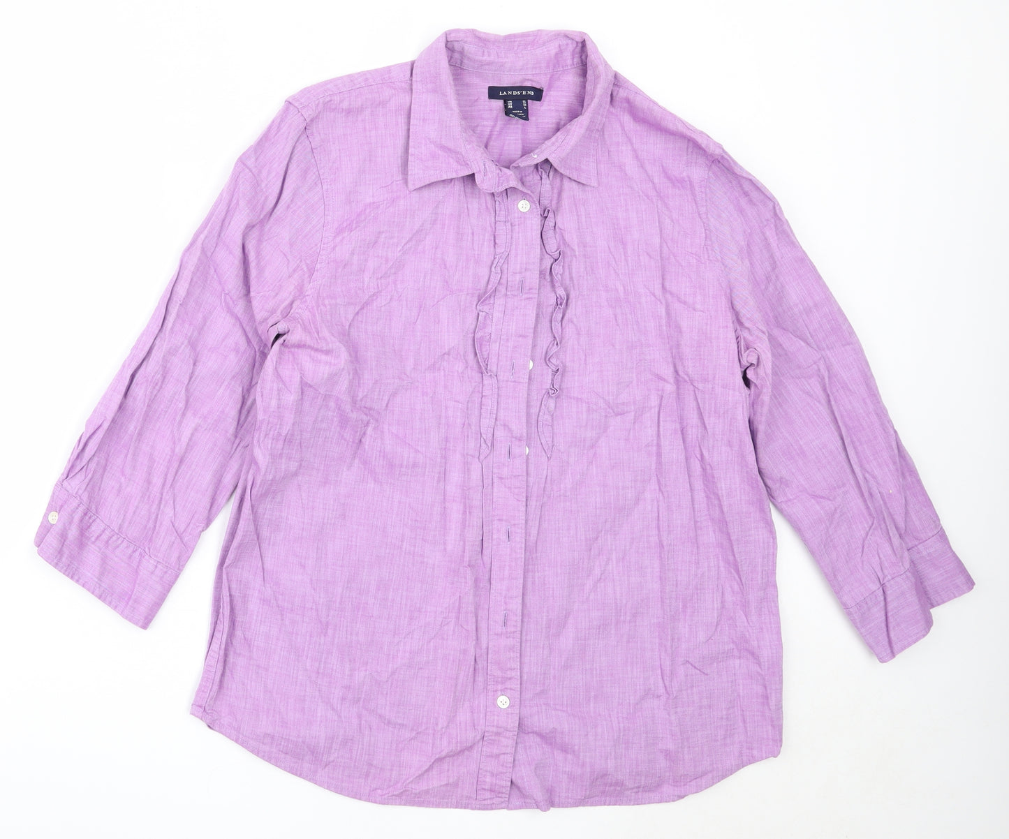 Lands' End Womens Purple  Cotton Basic Button-Up Size M Collared