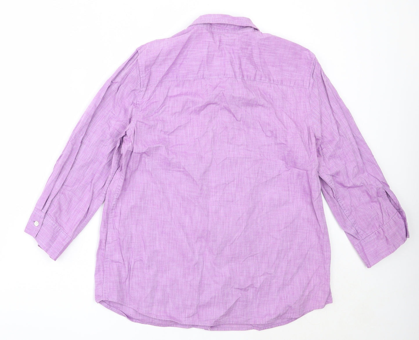 Lands' End Womens Purple  Cotton Basic Button-Up Size M Collared