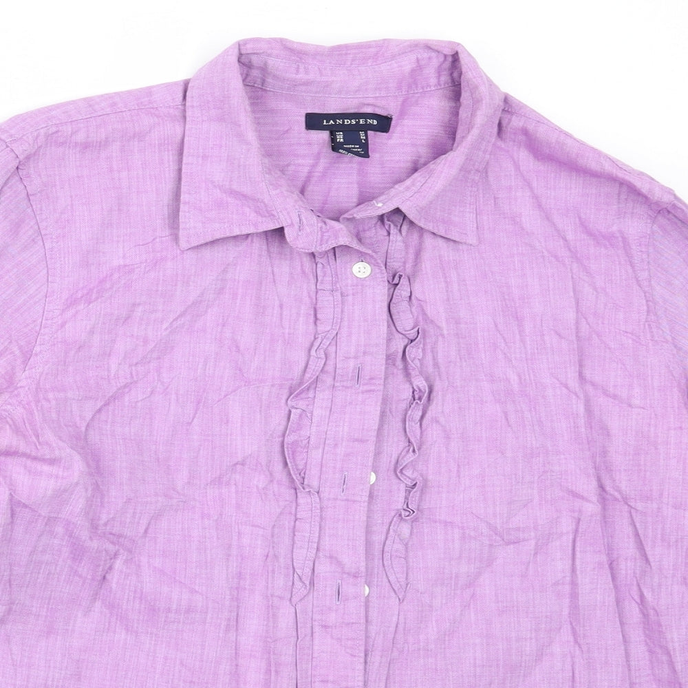 Lands' End Womens Purple  Cotton Basic Button-Up Size M Collared