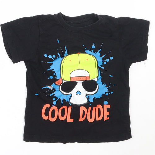 B&M Boys Black  Cotton Basic T-Shirt Size 5-6 Years Round Neck