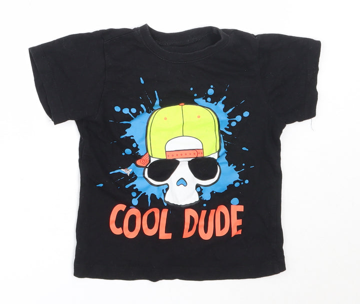 B&M Boys Black  Cotton Basic T-Shirt Size 5-6 Years Round Neck