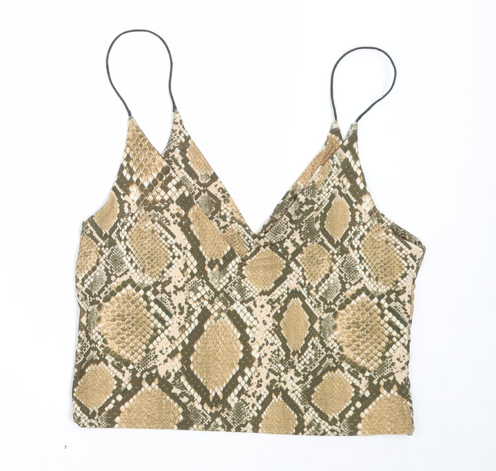 Urban renewal Womens Beige Animal Print Polyester Cropped Blouse Size M V-Neck