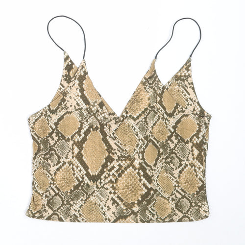 Urban renewal Womens Beige Animal Print Polyester Cropped Blouse Size M V-Neck