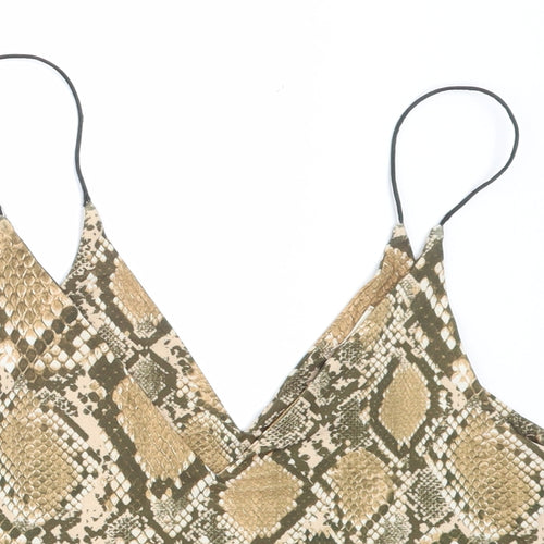 Urban renewal Womens Beige Animal Print Polyester Cropped Blouse Size M V-Neck
