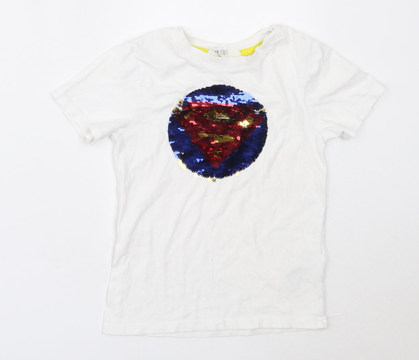 H&M Boys White  Cotton Basic T-Shirt Size 5-6 Years Round Neck  - superman