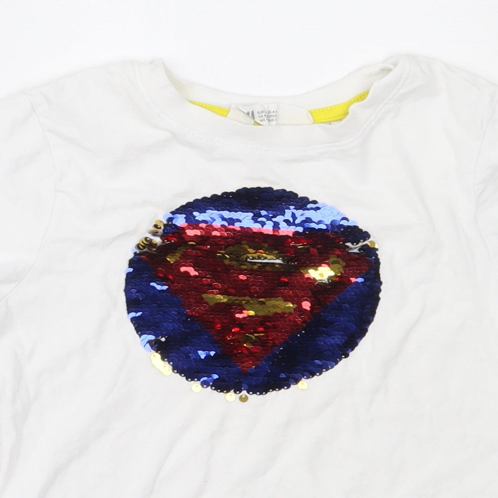 H&M Boys White  Cotton Basic T-Shirt Size 5-6 Years Round Neck  - superman