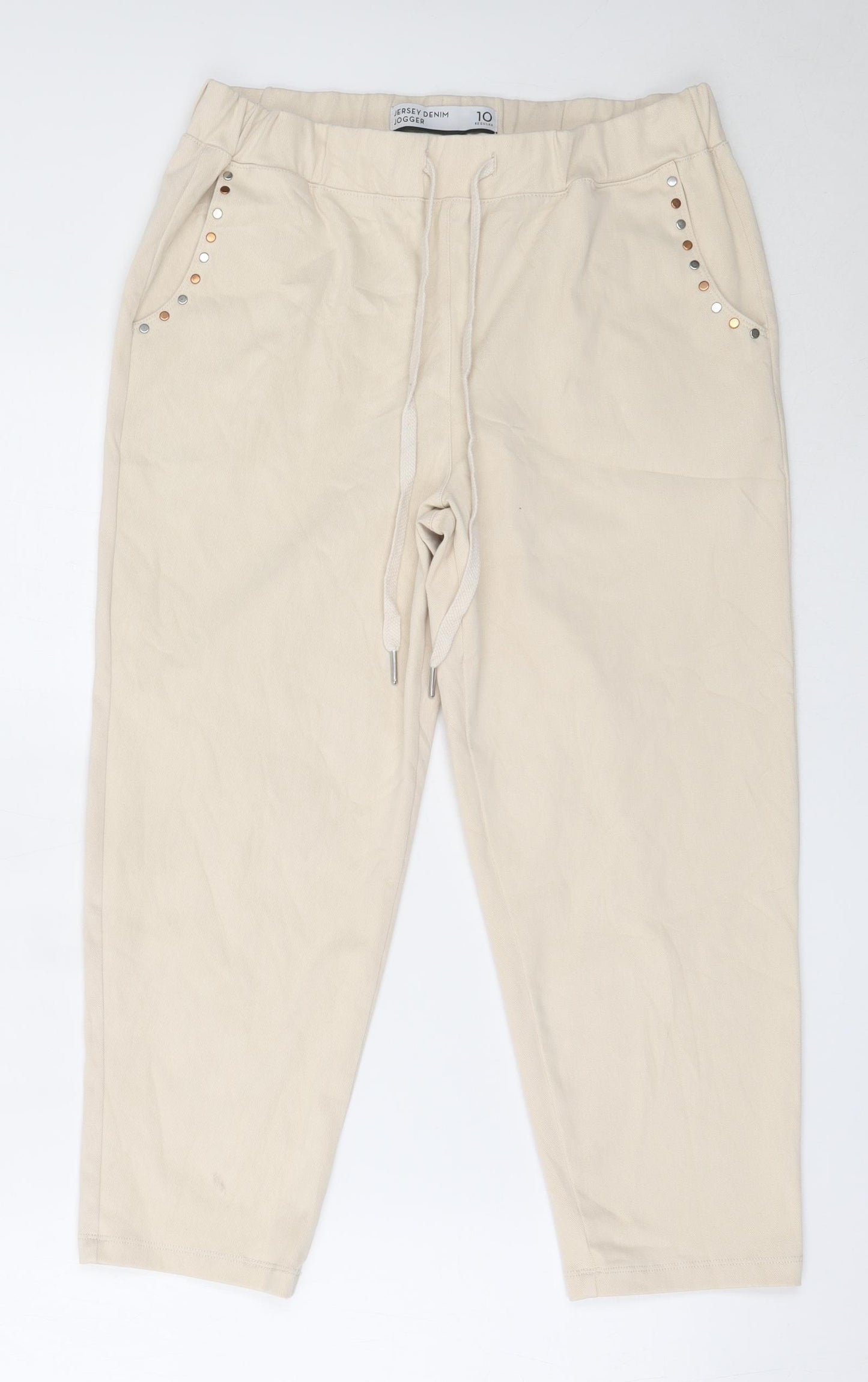 NEXT Womens Beige  Cotton Cropped Trousers Size 10 L22 in Regular