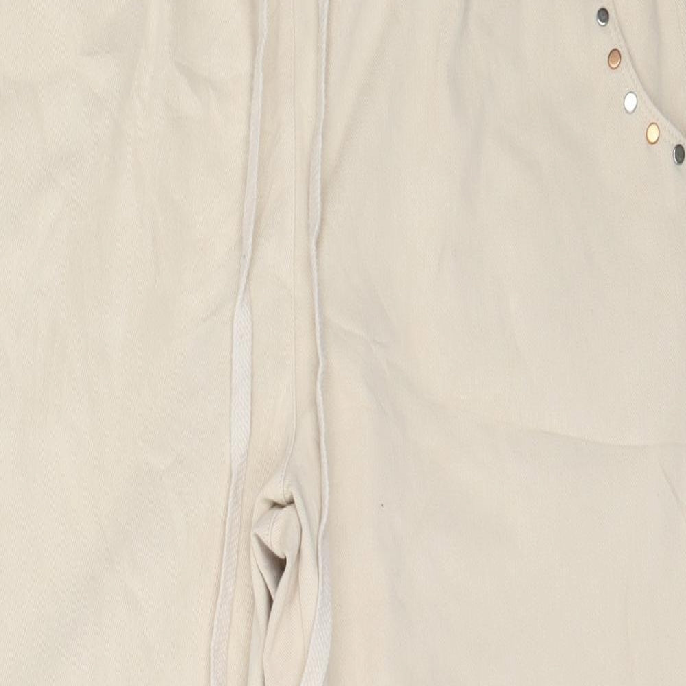 NEXT Womens Beige  Cotton Cropped Trousers Size 10 L22 in Regular