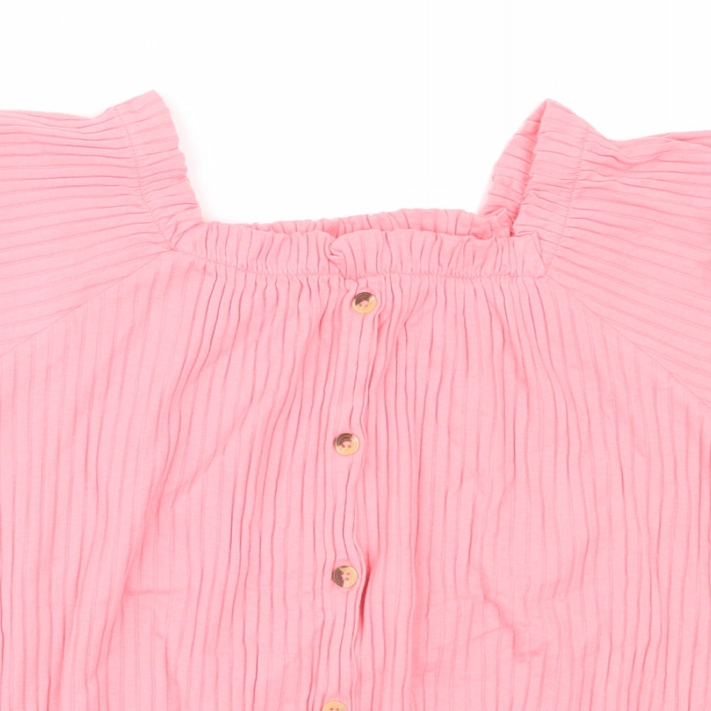 George Girls Pink  Cotton Basic T-Shirt Size 12-13 Years Square Neck