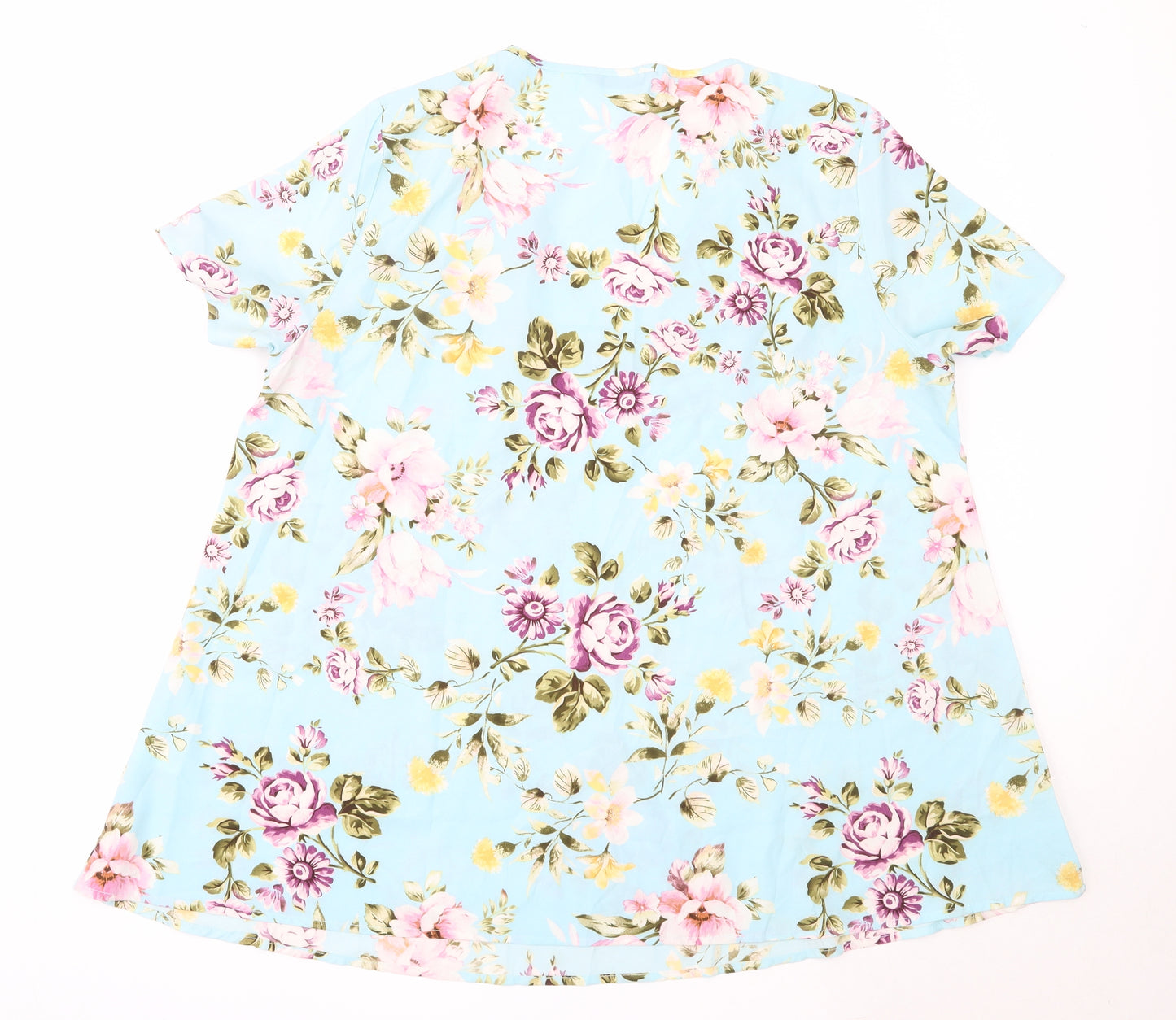 SheIn Womens Blue Floral Polyester Basic Blouse Size XL V-Neck