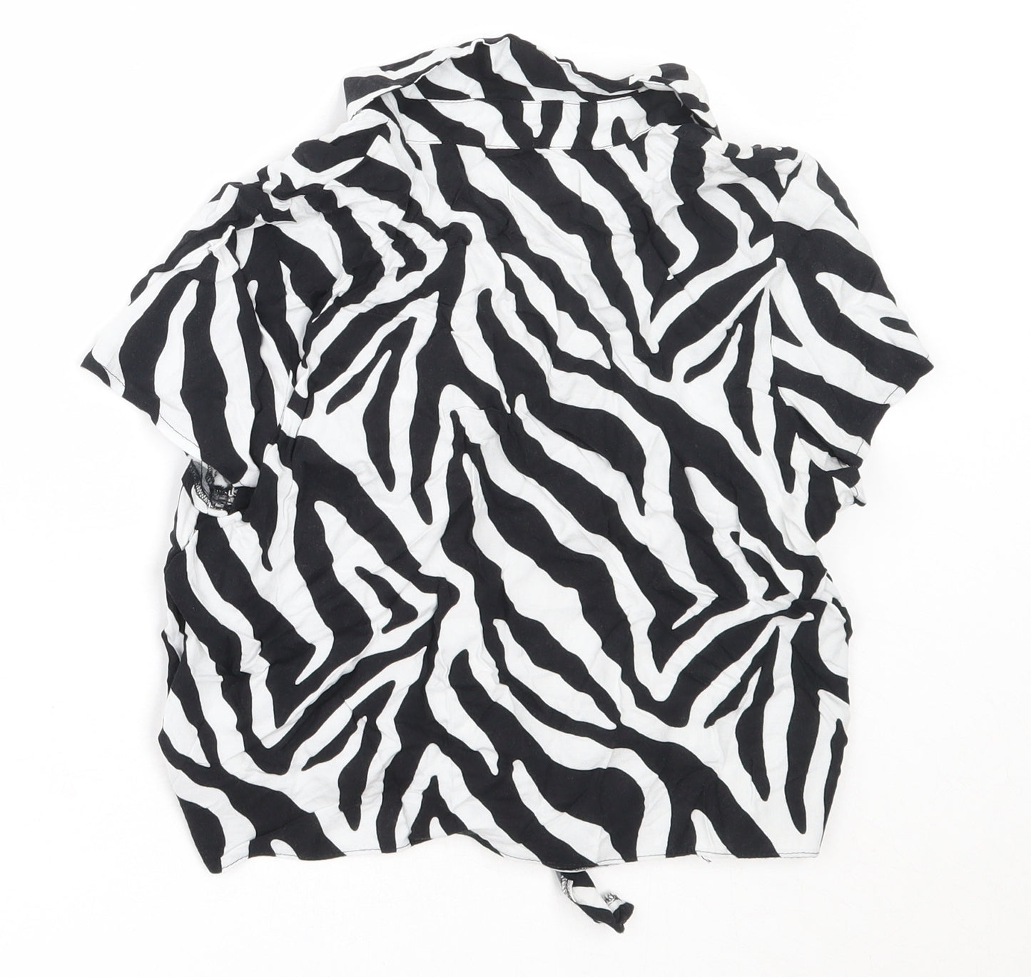 Miss Evie Girls Black Animal Print Viscose Basic Button-Up Size 10-11 Years Collared