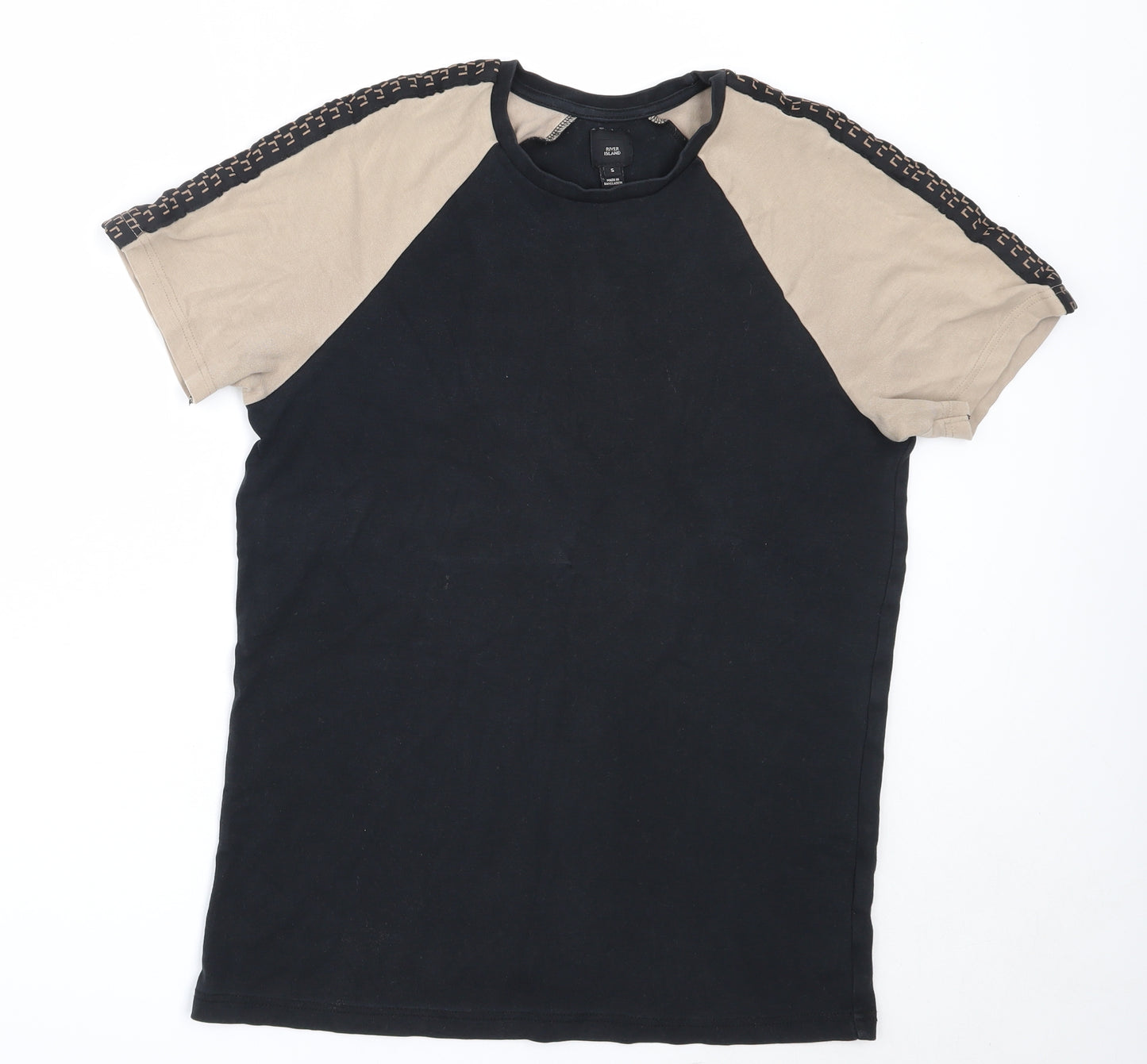 River Island Mens Black  Cotton  T-Shirt Size S Round Neck