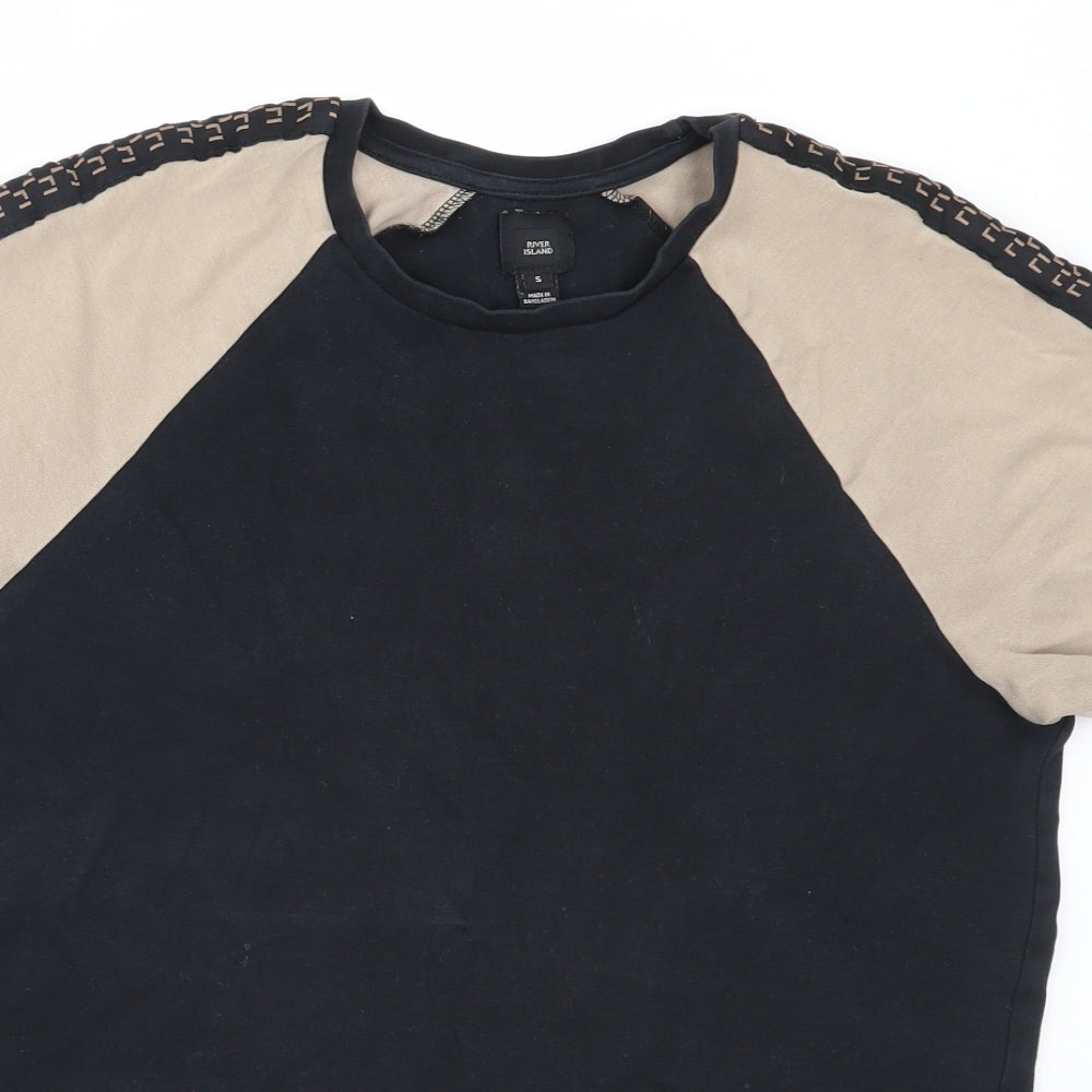 River Island Mens Black  Cotton  T-Shirt Size S Round Neck