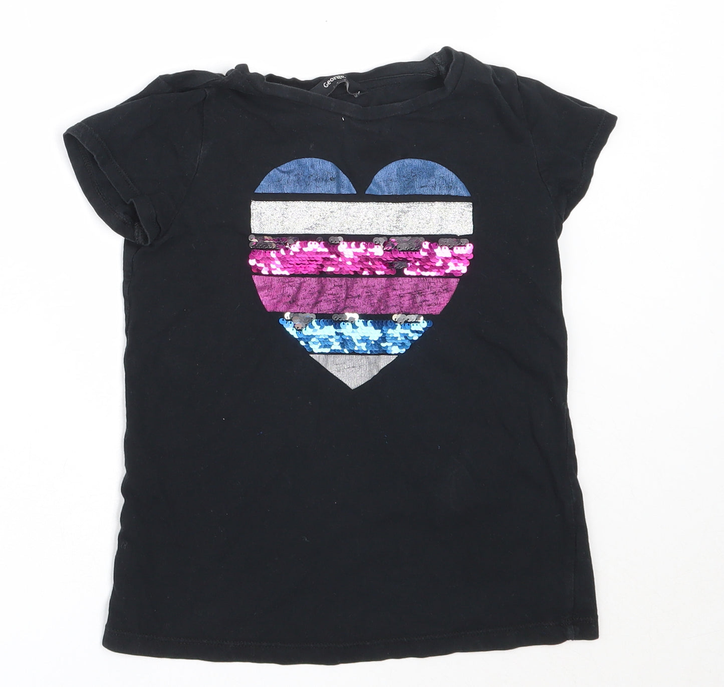 George Girls Black  Cotton Basic T-Shirt Size 7-8 Years Round Neck