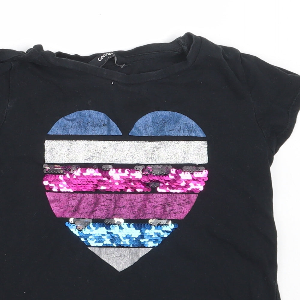 George Girls Black  Cotton Basic T-Shirt Size 7-8 Years Round Neck