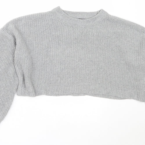 PRETTYLITTLETHING Womens Grey Round Neck  Acrylic Pullover Jumper Size M