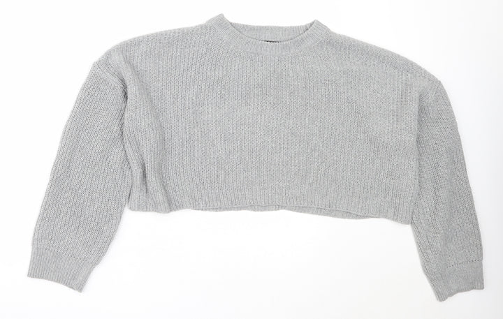 PRETTYLITTLETHING Womens Grey Round Neck Acrylic Pullover Jumper Size M