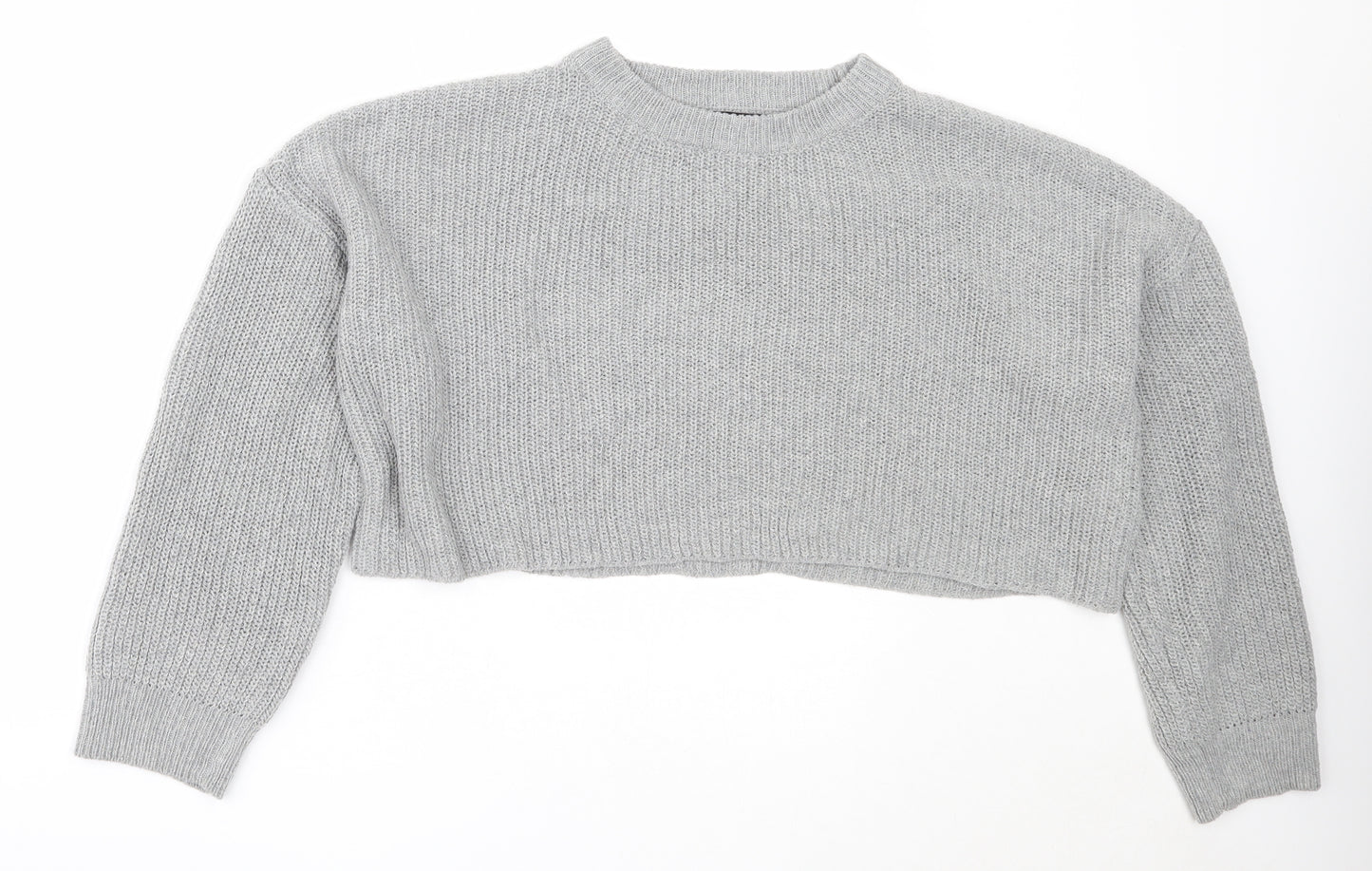 PRETTYLITTLETHING Womens Grey Round Neck  Acrylic Pullover Jumper Size M