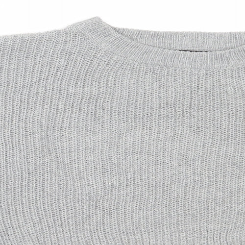 PRETTYLITTLETHING Womens Grey Round Neck  Acrylic Pullover Jumper Size M