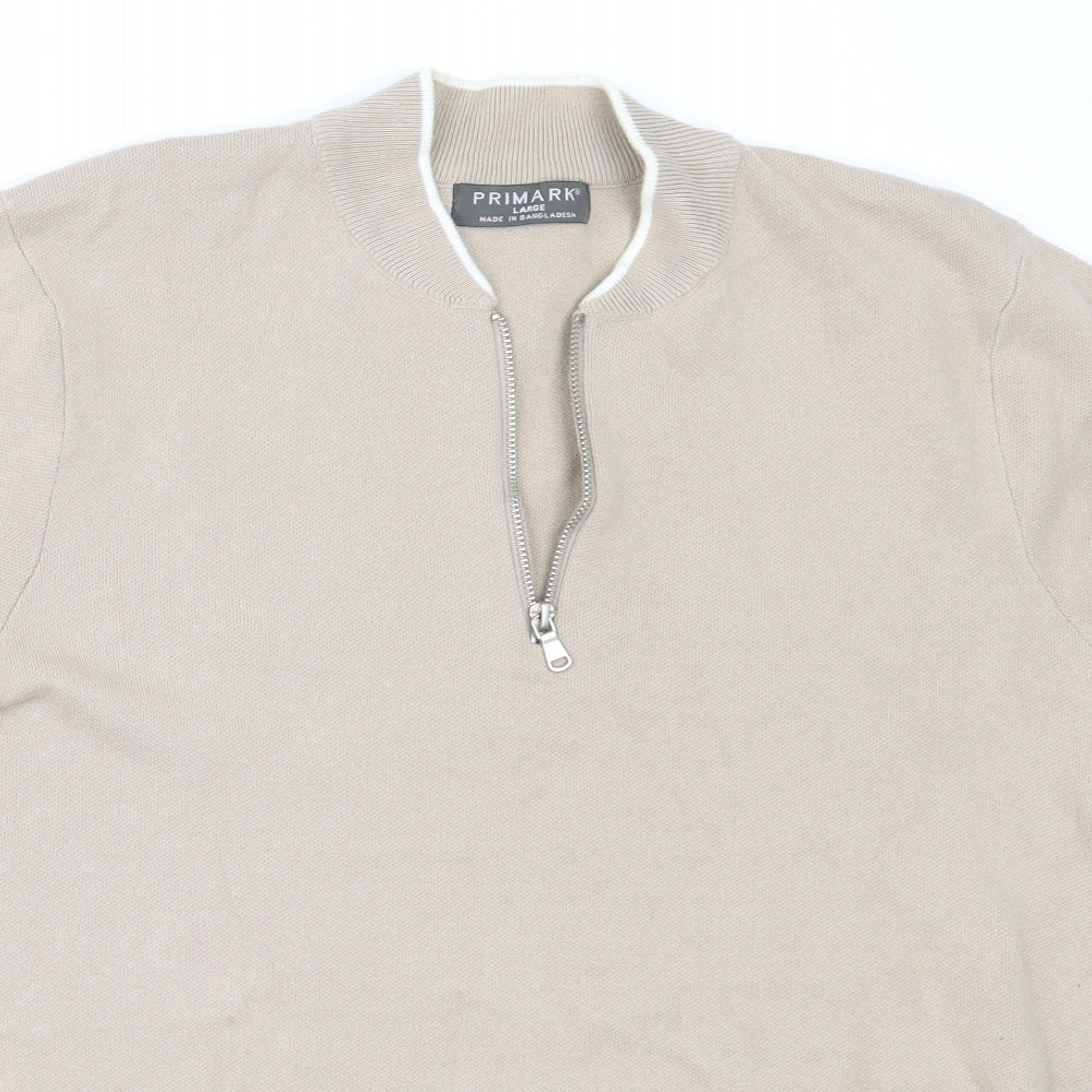 Primark Mens Beige Round Neck  Cotton Pullover Jumper Size L