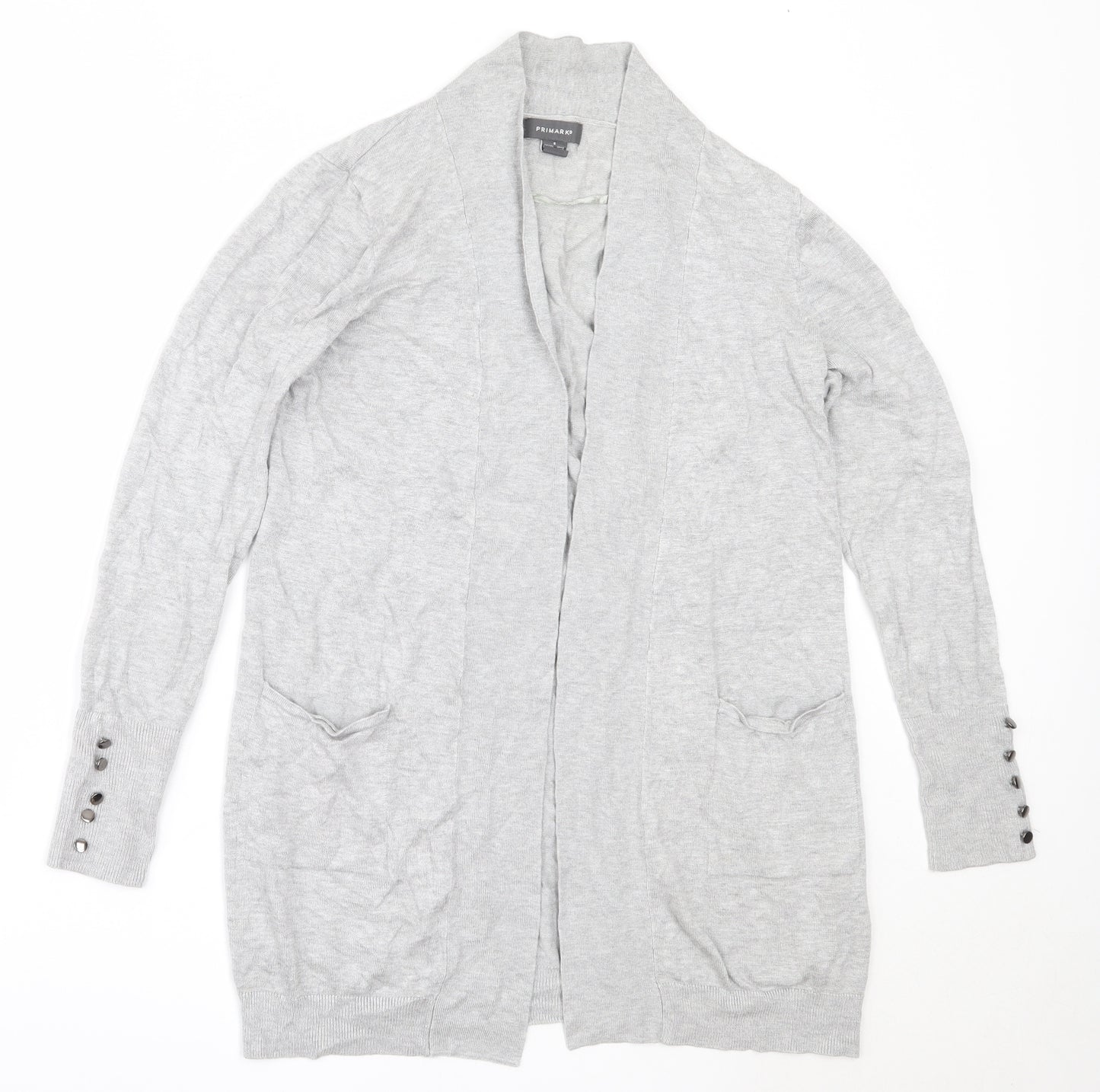 Primark Womens Grey Round Neck  Viscose Cardigan Jumper Size S